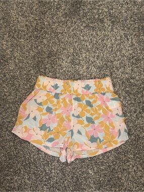 O'Neill Floral Elastic Waist Shorts in Pink, Mustard & Pale Blue